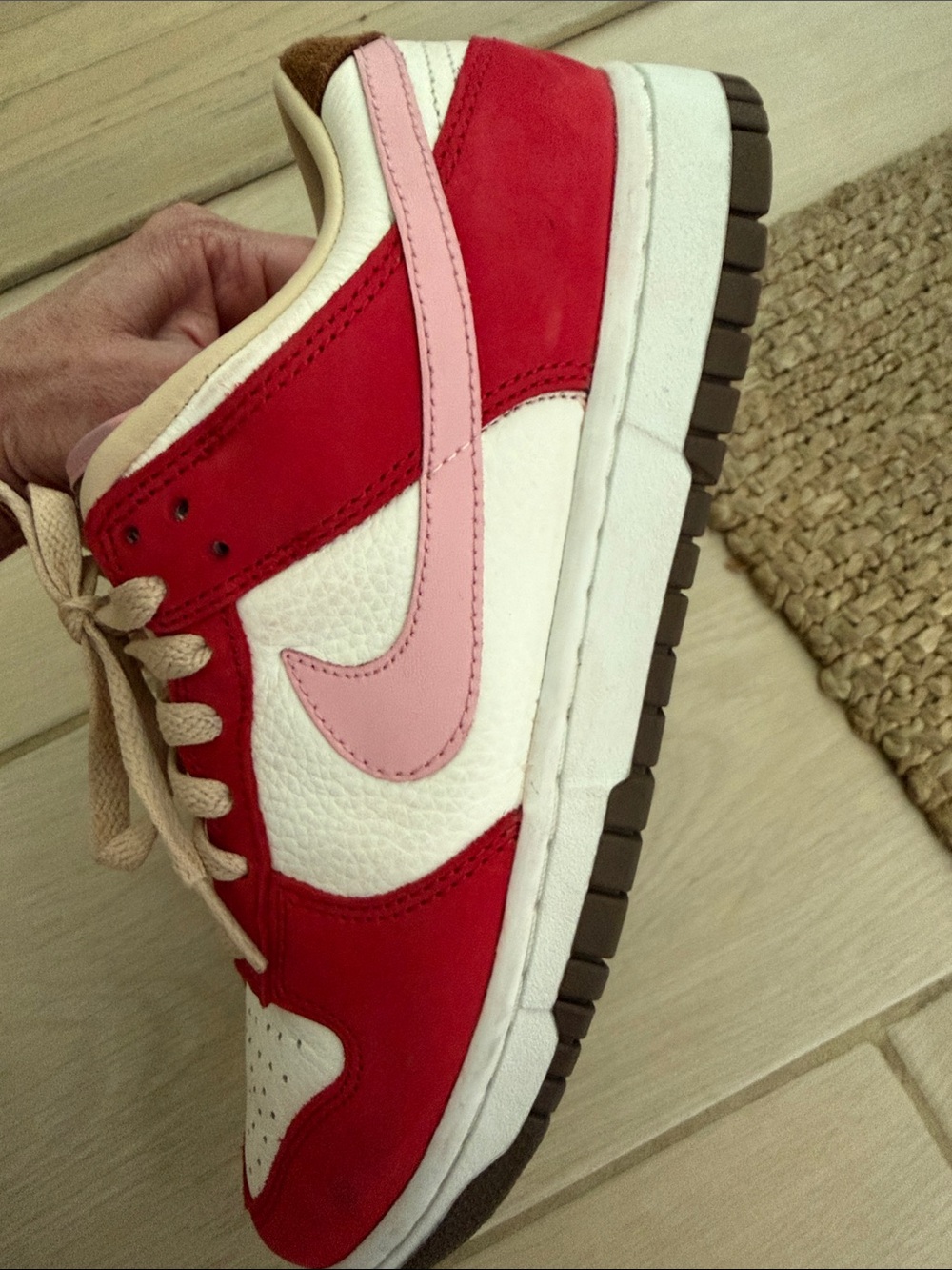 Nike Low-Top Sneakers in Red, White & Pink with Tan Laces - Picture 3 of 5
